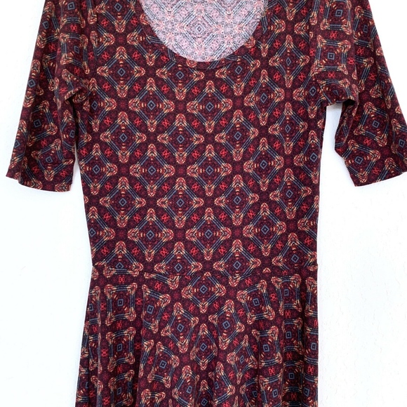 LuLaRoe Red Yellow Diamond Print Nicole Dress - Picture 4 of 8